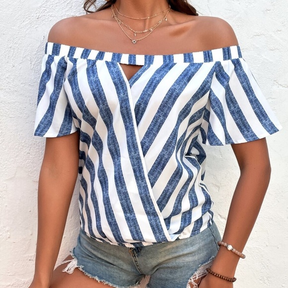 01 Boho Stripes Off Shoulder Top - Picture 2 of 4